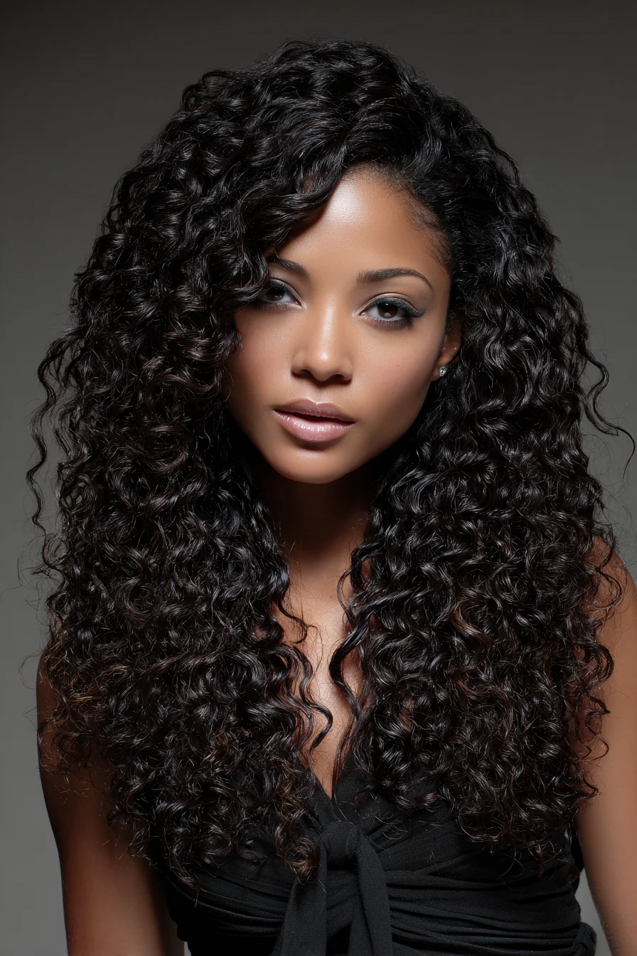 Long Defined Deep Curls with Side Part — Voluminous 3B–3C Curly Style