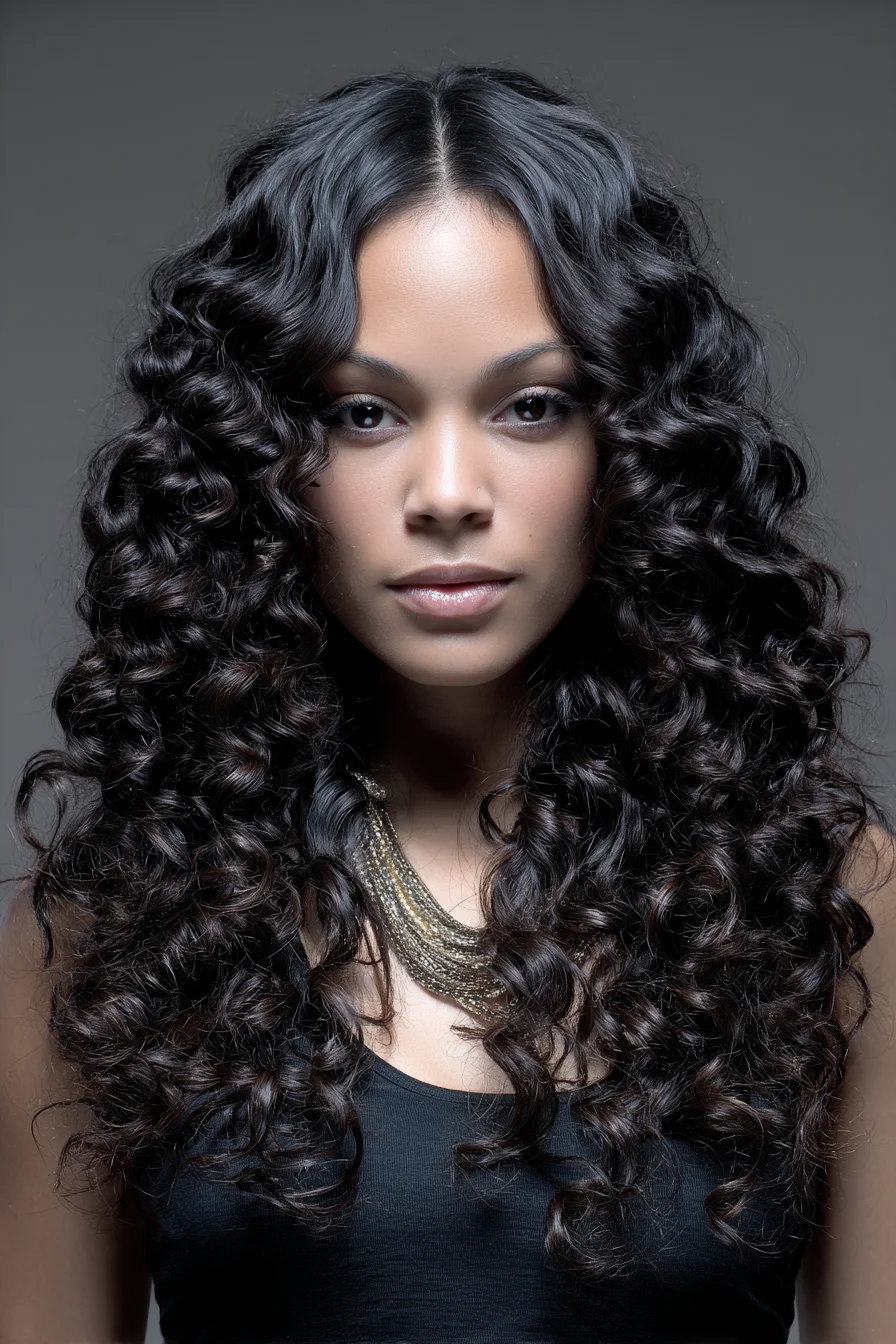 Long Defined Spiral Curls with Center Part
