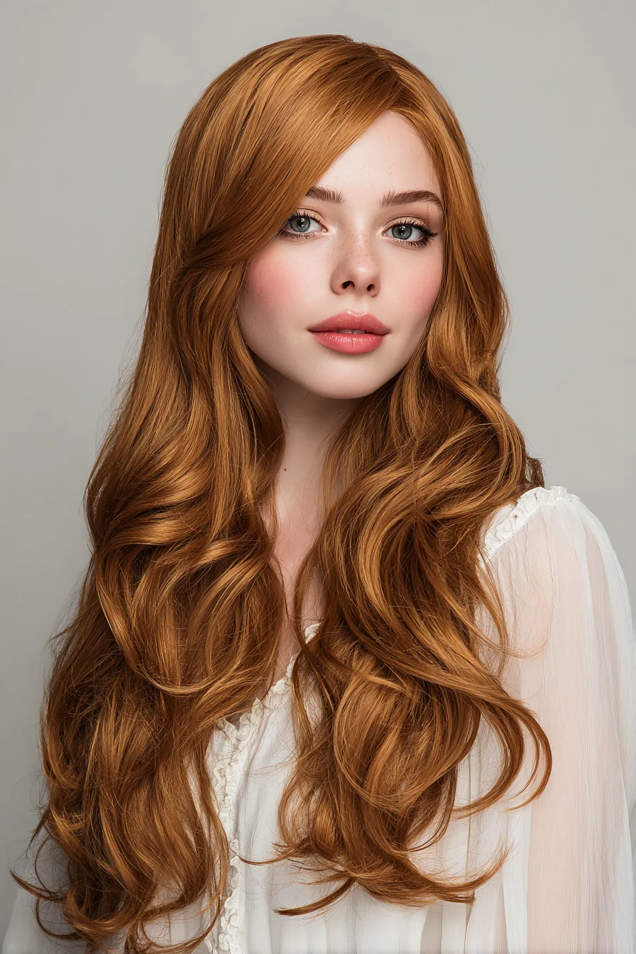 Long Layered Copper Waves with Soft Side‑Swept Fringe