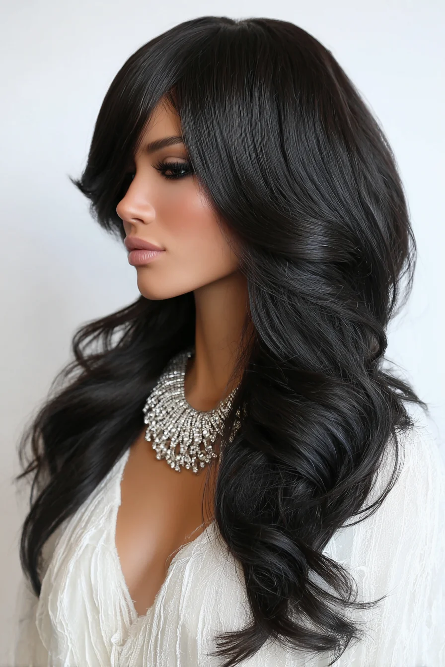 Long Layered Cut with Face‑Framing Curtain Bangs and Soft Waves