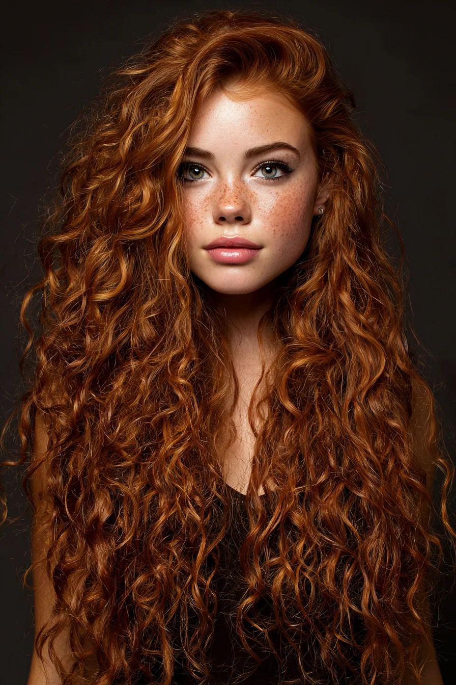 Long Layered Natural Red Curls — Voluminous Face‑Framing Style