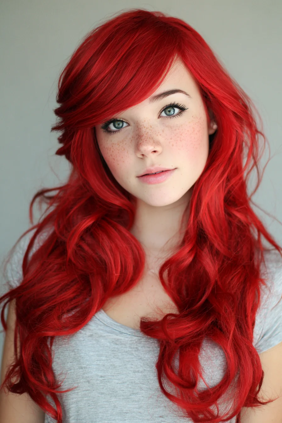 Long Layered Red Waves with Side-Swept Fringe