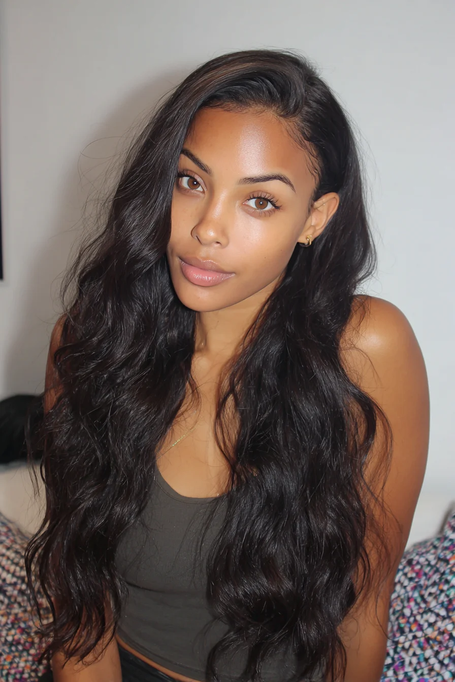 Long Loose Beach Waves with Deep Side Part and Natural Texture