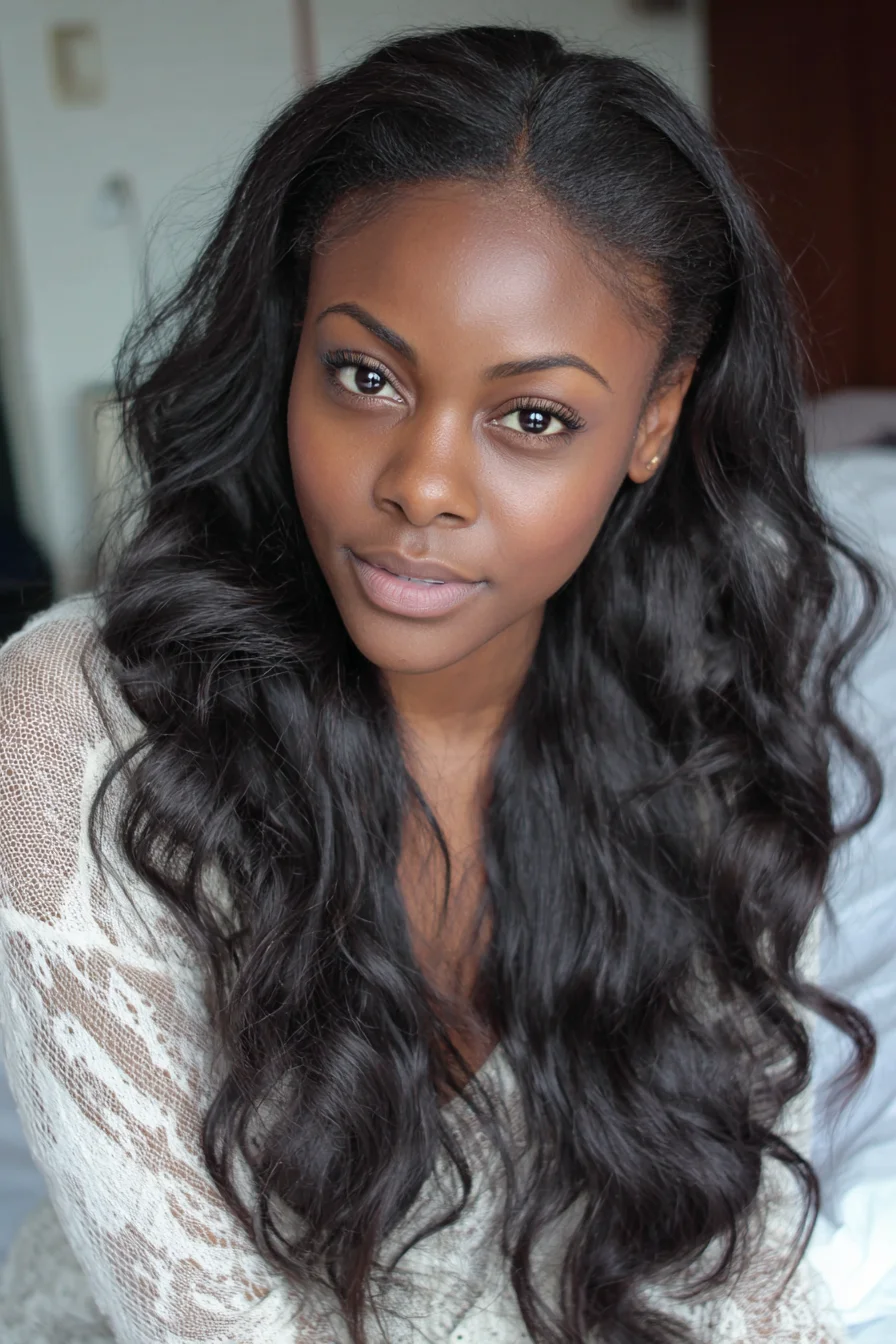 Long Loose Waves with Center Part — Natural Volume & Soft Texture