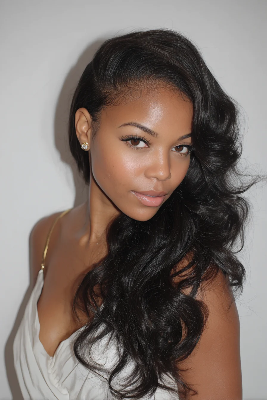 Long Side-Swept Hollywood Waves with Deep Side Part and Slicked Edges