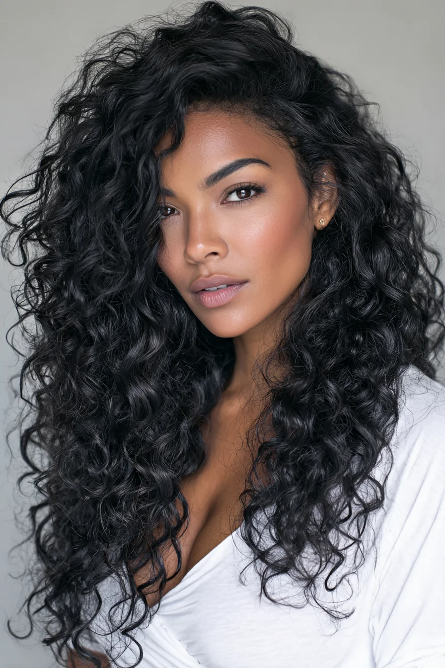 Long Voluminous Defined Curls — Layered Wash-and-Go for Thick Curly Hair
