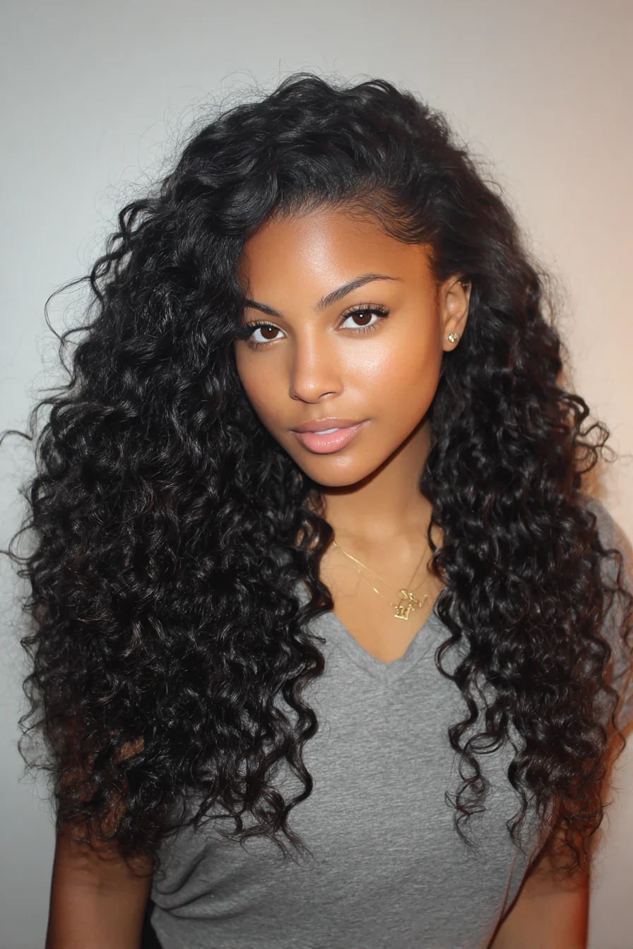 Long Voluminous Defined Curls — Side-Parted Natural Curly Hairstyle