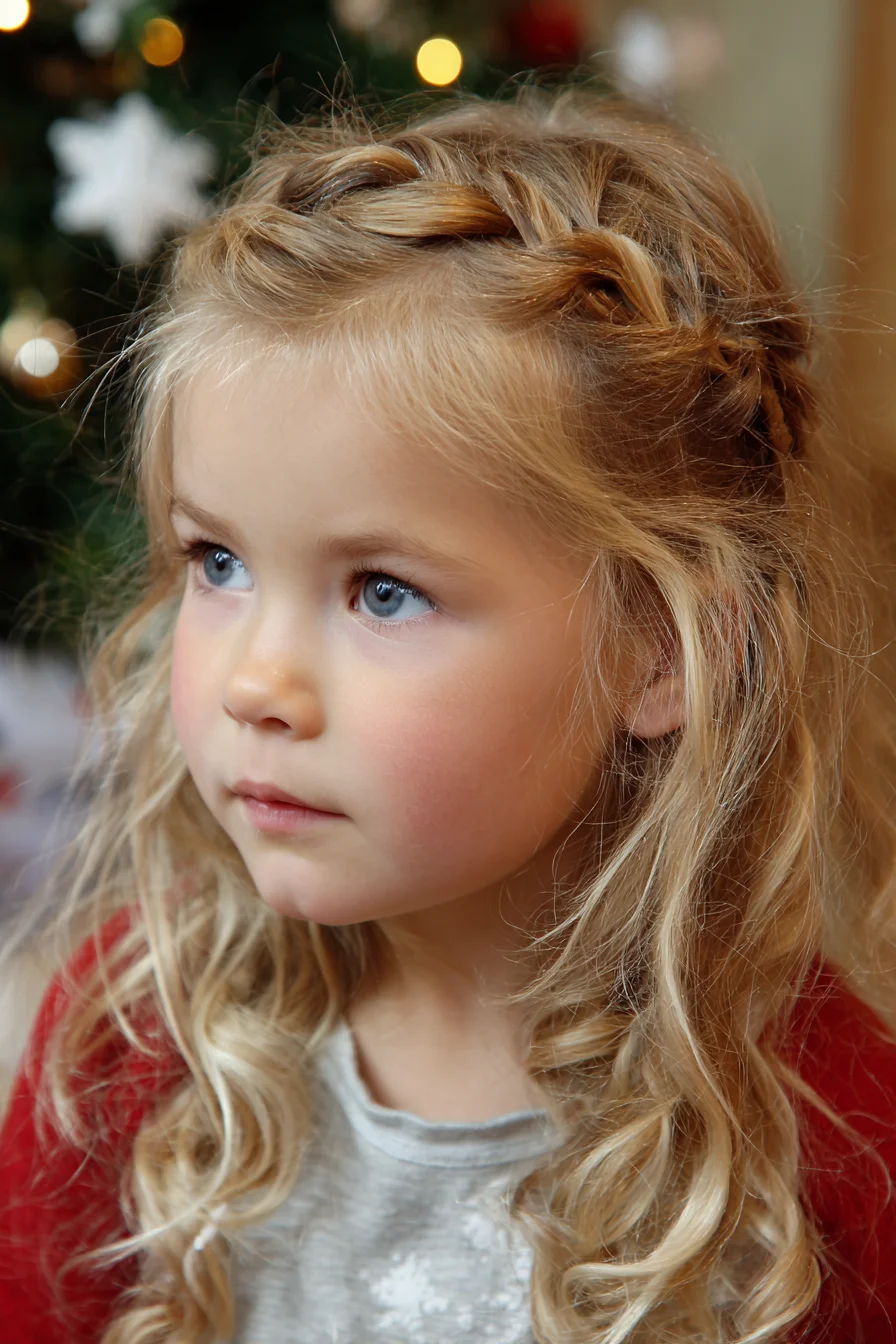 Loose Curls with Twisted Side Crown Braid — Soft Blonde Kids Hairstyle