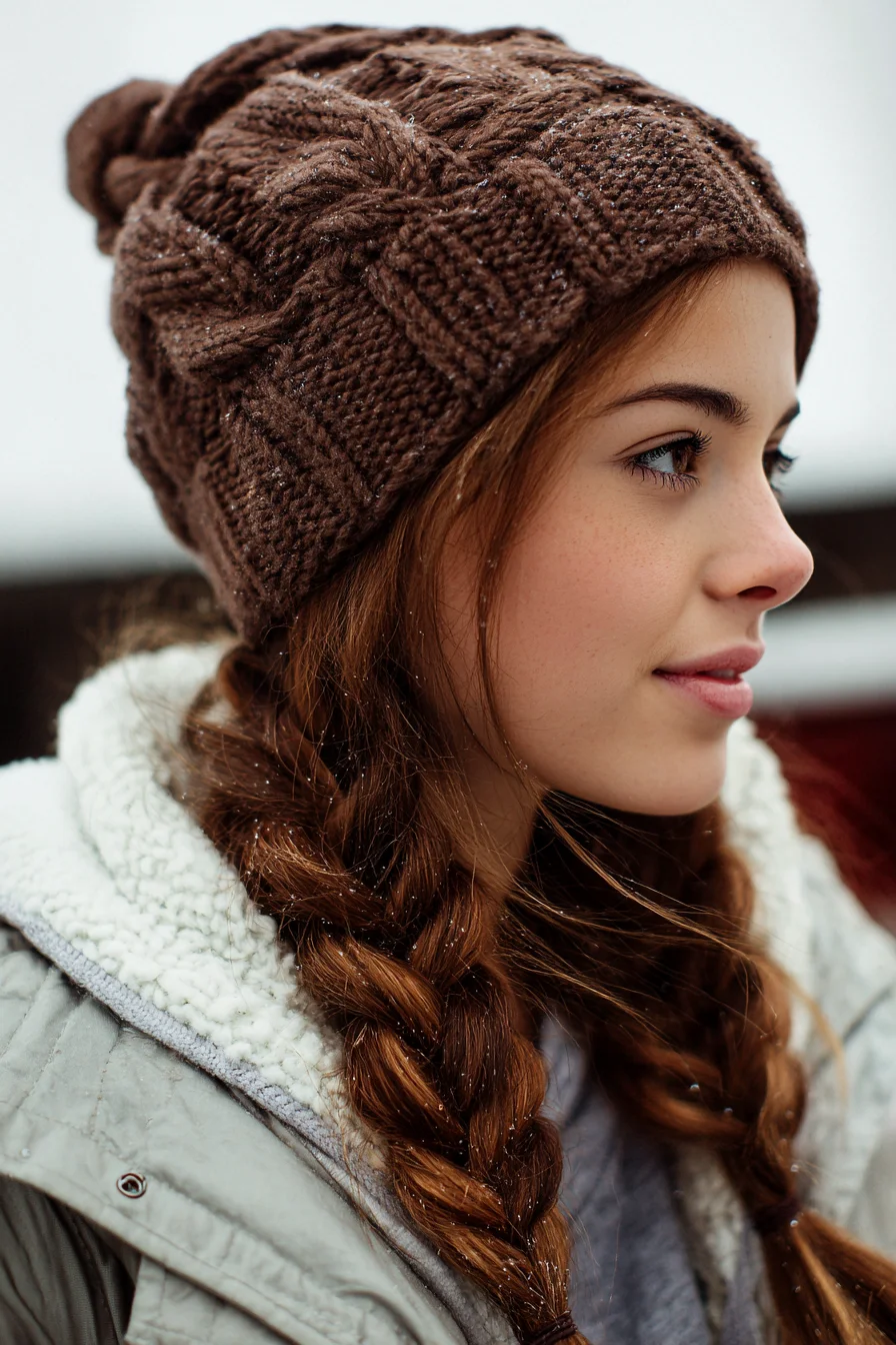 Loose Double Three‑Strand Braids with Beanie — Textured Winter Style