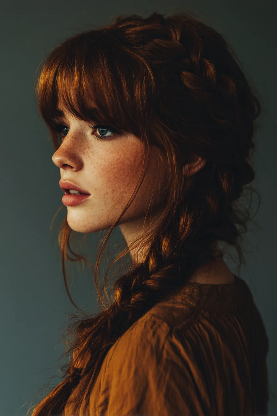 Loose Side Braid with Curtain Bangs — Textured Boho Fishtail Style