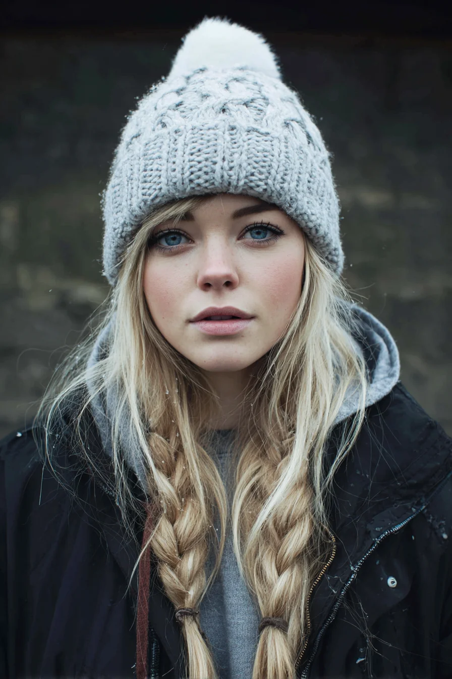Loose Textured Double Braids with Face‑Framing Pieces (Beanie‑Friendly)