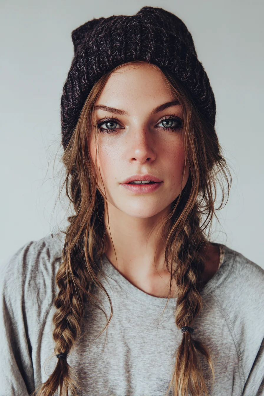 Loose Textured Low Braids with Face‑Framing Wisps