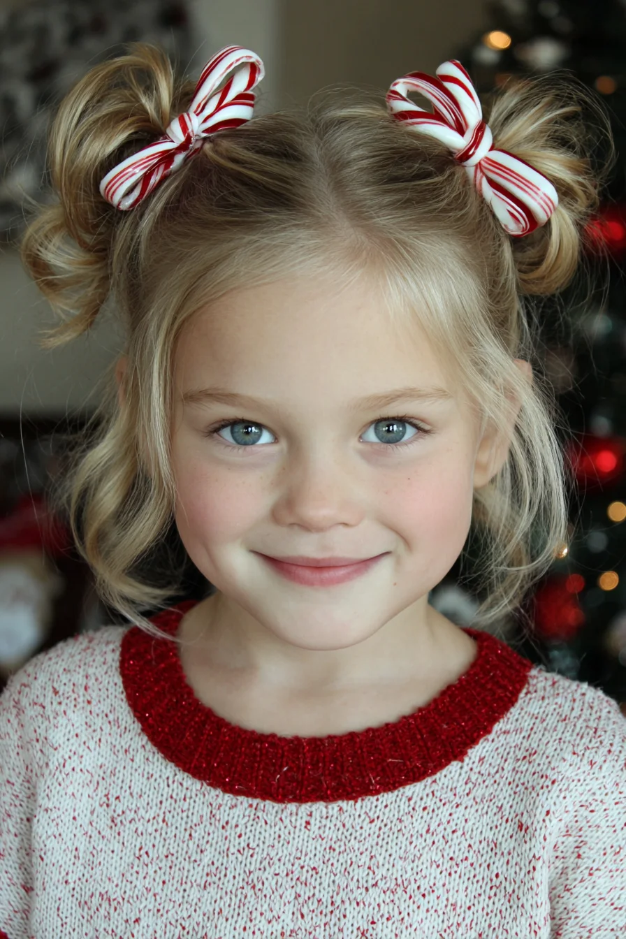 Messy Double Buns with Soft Face‑Framing Pieces — Kid-Friendly Holiday Style
