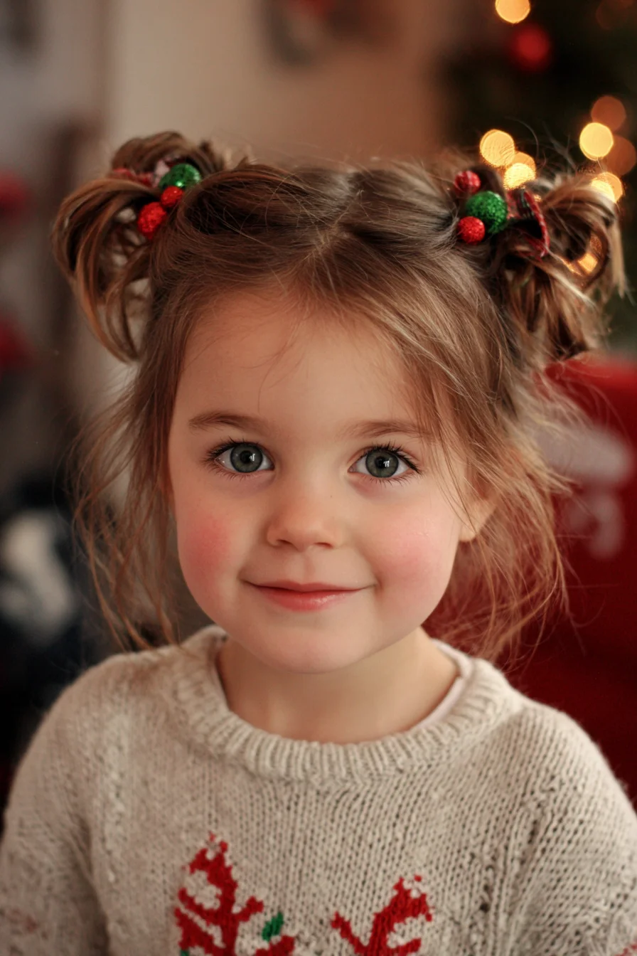 Messy Double Mini Buns with Festive Accessories