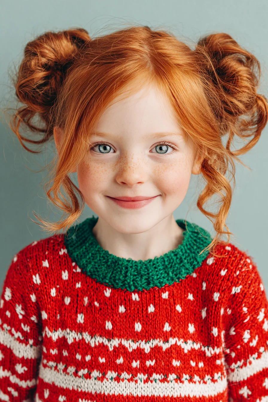 Messy Double Space Buns with Face‑Framing Curls