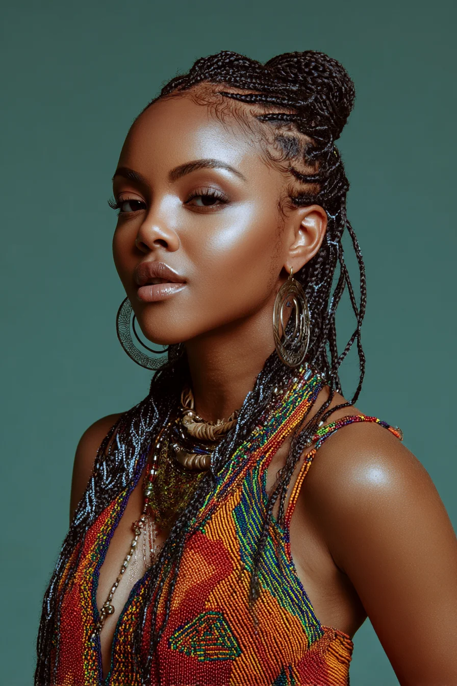 Micro/Box Braids Half-Up Top Knot with Sleek Laid Baby Hairs