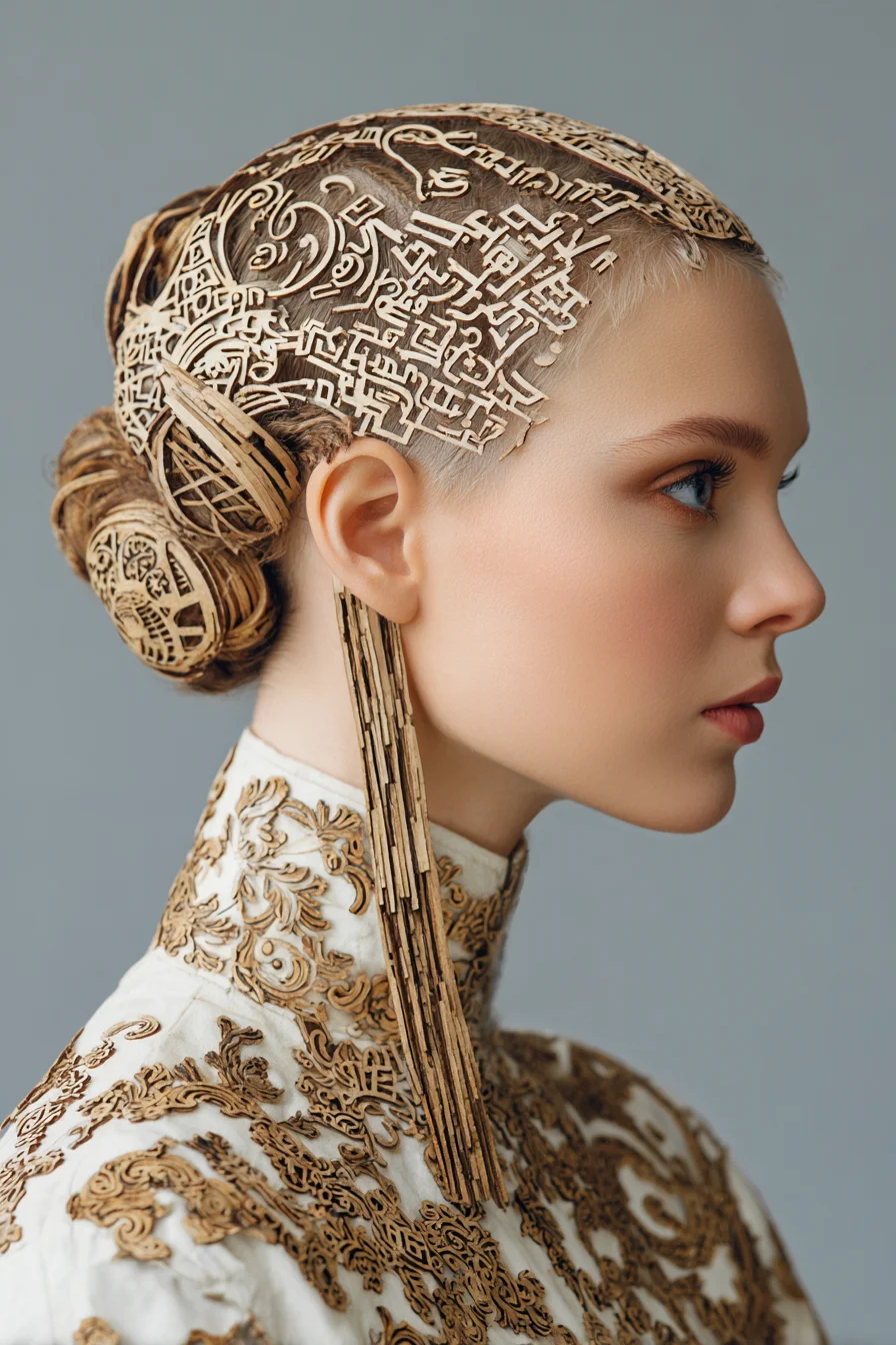 Ornamental Sculpted Low Bun with Intricate Engraved Overlay