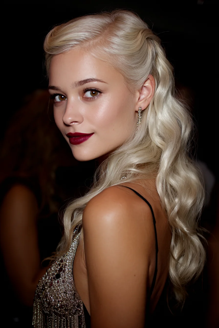 Platinum Blonde Soft Half-Up Waves — Glamorous Retro-Inspired Style