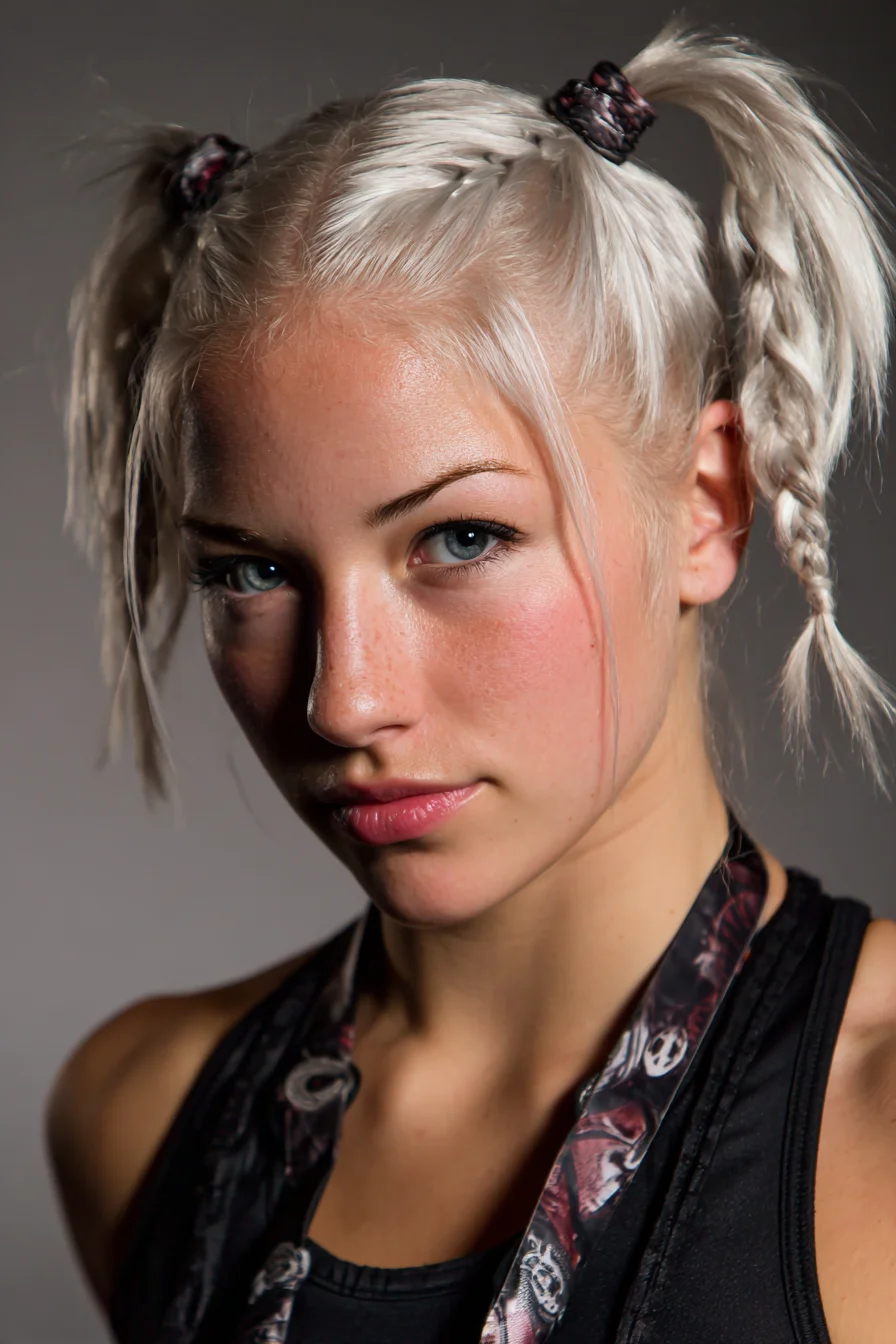 Platinum Double Pigtails with Mini Side Braids