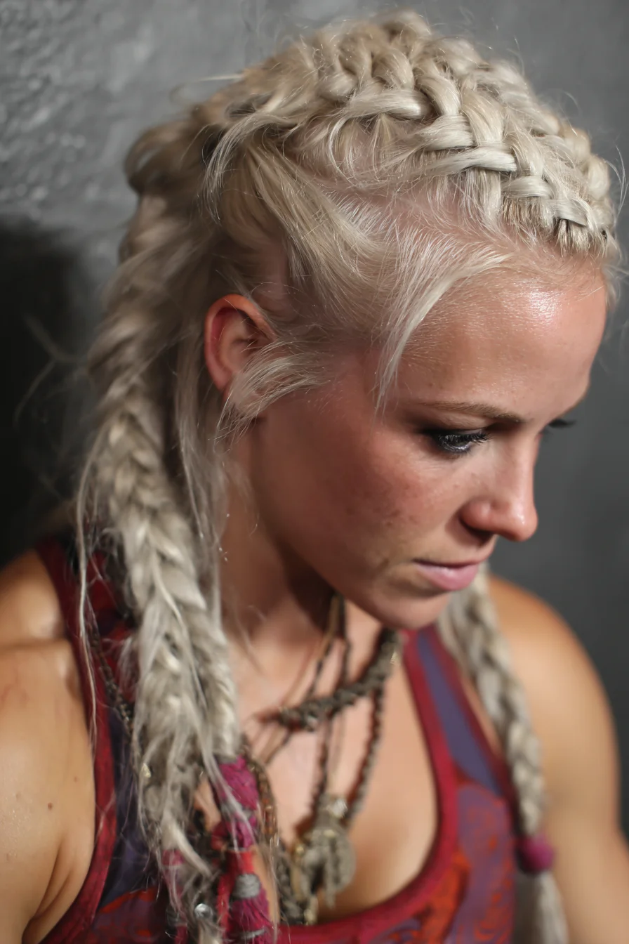 Platinum Dutch Crown with Double Fishtail Braids