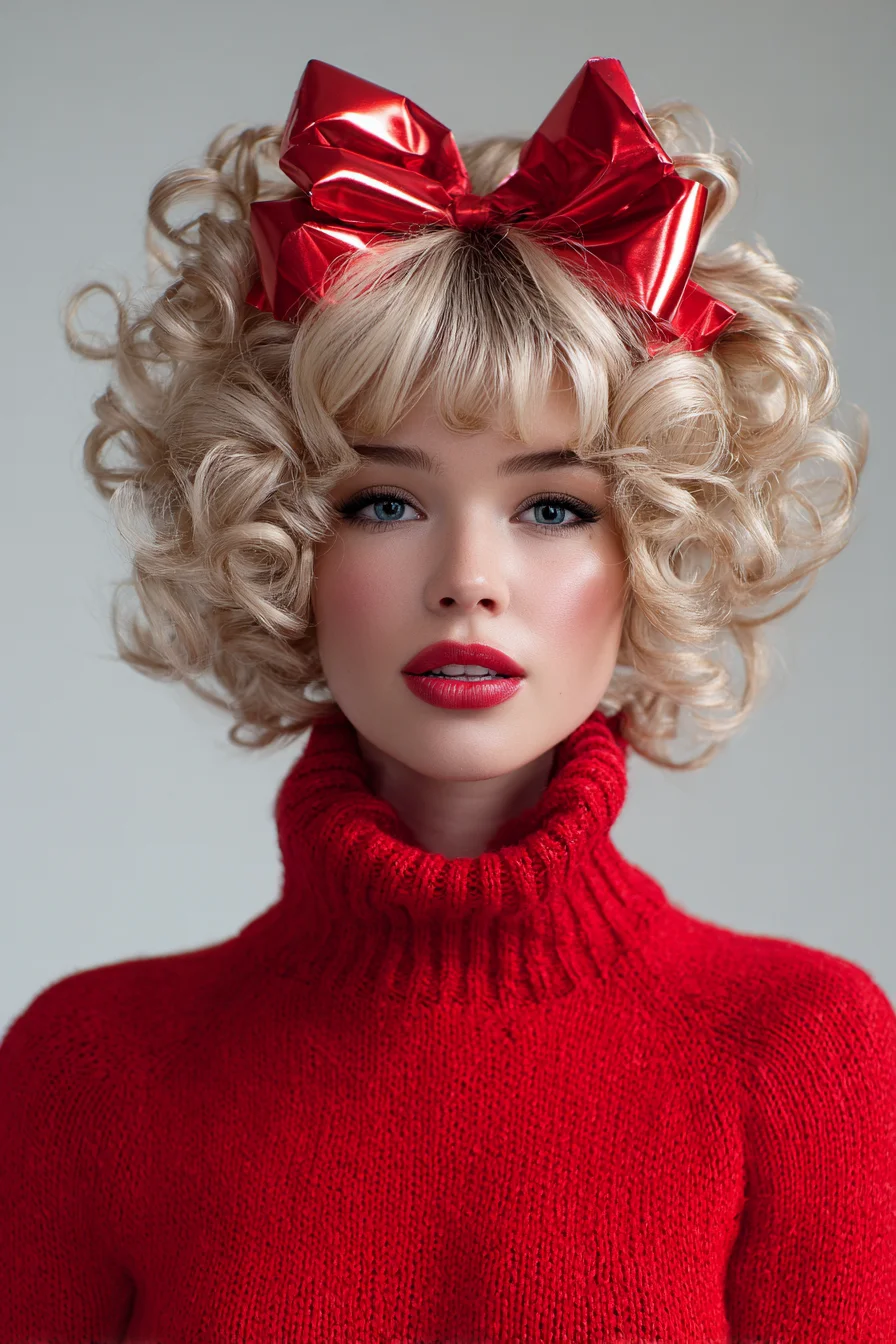 Retro Short Curly Bob with Defined Ringlets and Blunt Fringe