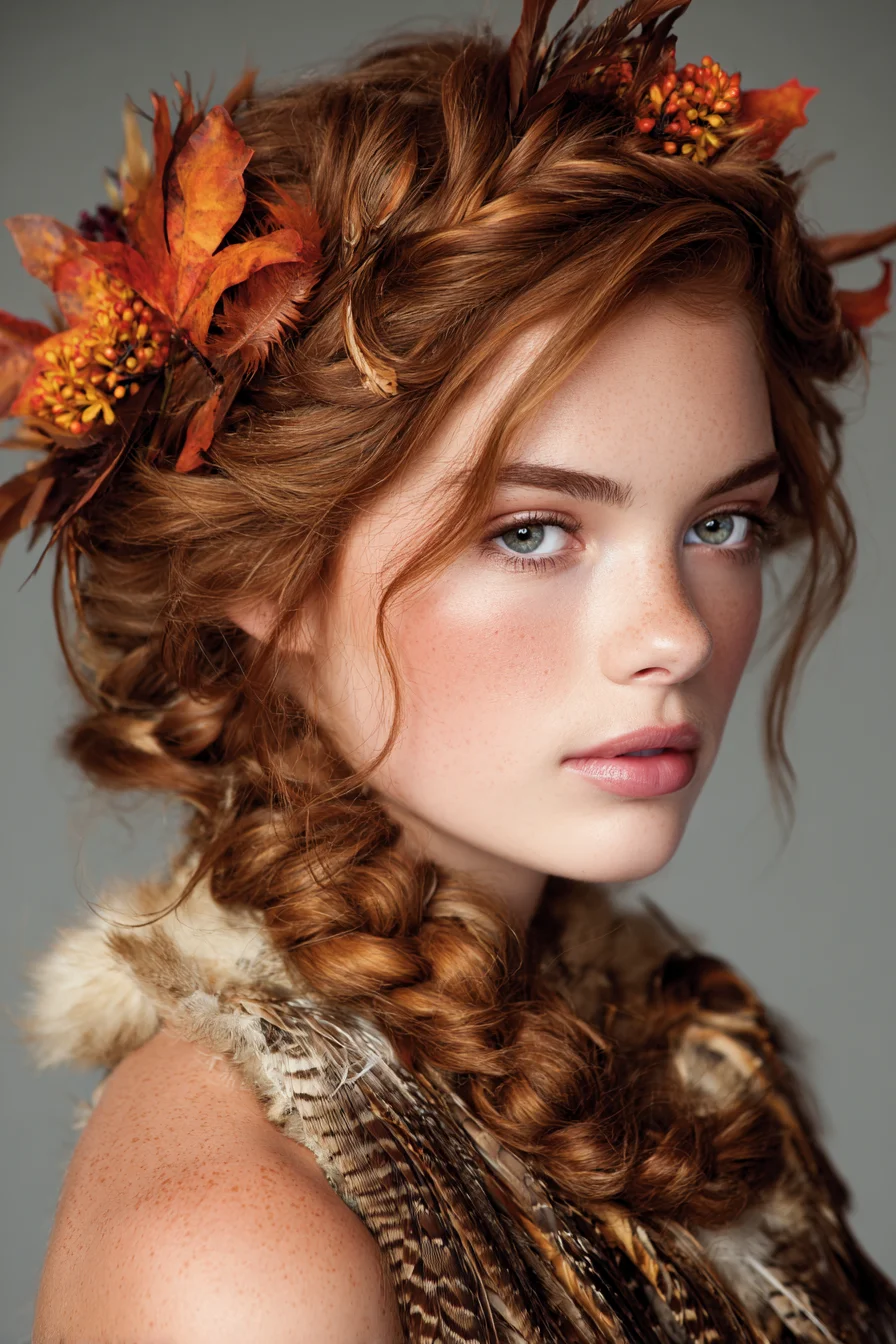 Romantic Boho Crown Braid Updo with Loose Tendrils — Textured Autumn Look