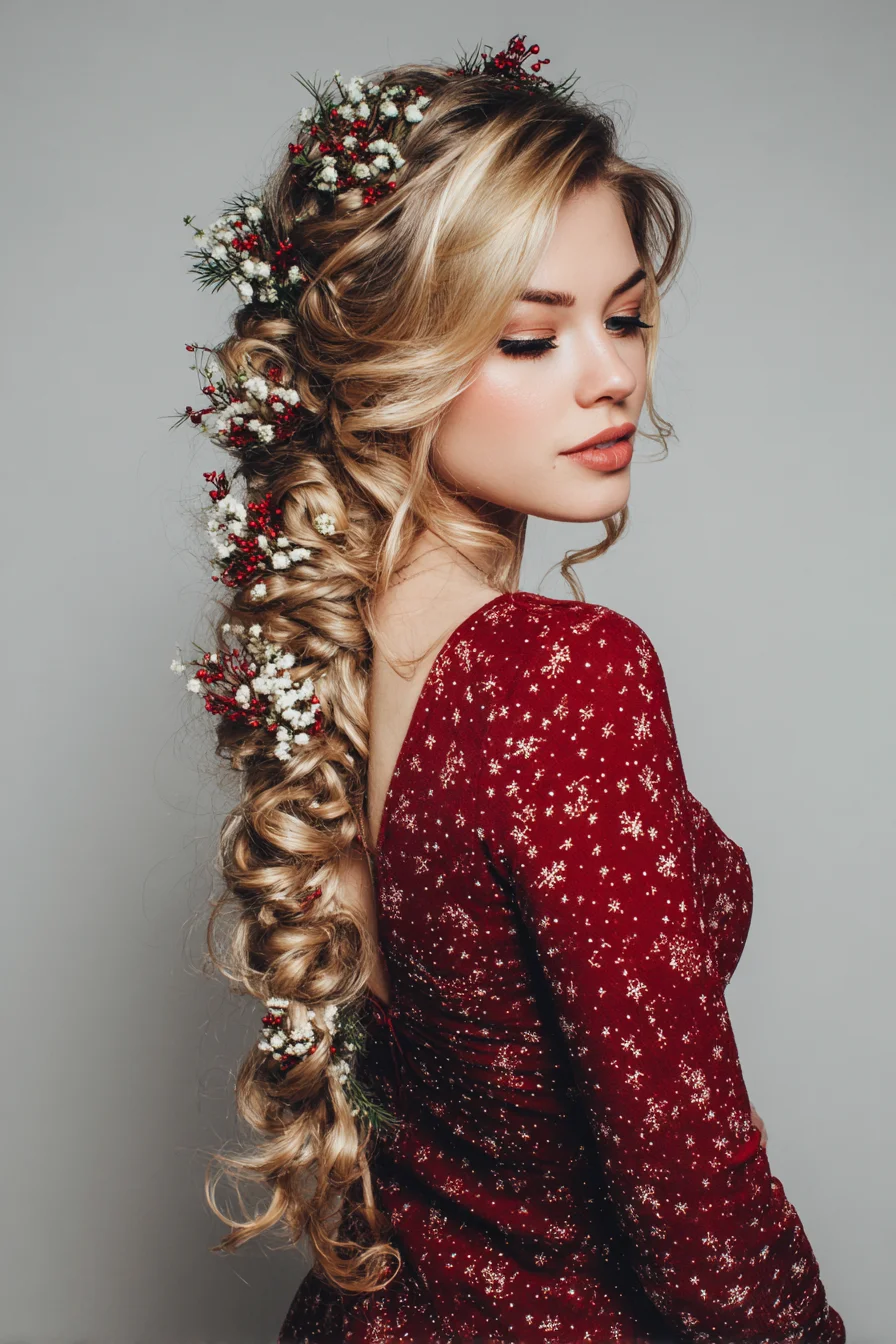 Romantic Boho Fishtail Braid with Floral Accents