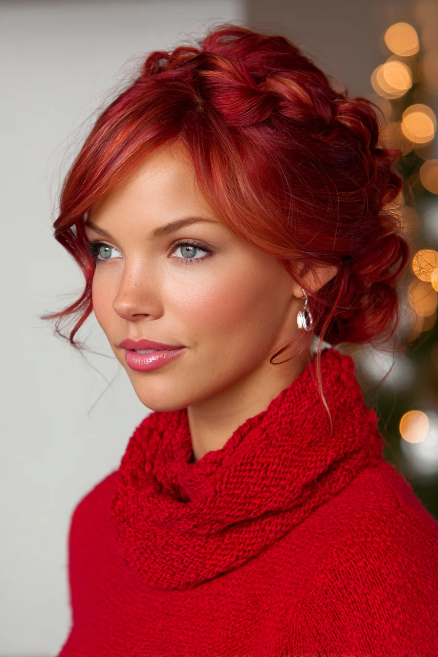Romantic Braided Updo with Face‑Framing Tendrils — Ideal for Red/Colored Hair