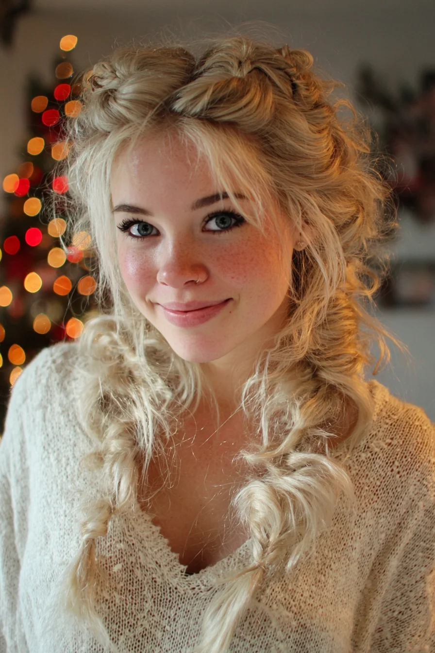 Romantic Textured Crown Twists with Loose Double Braids (Boho Waves)