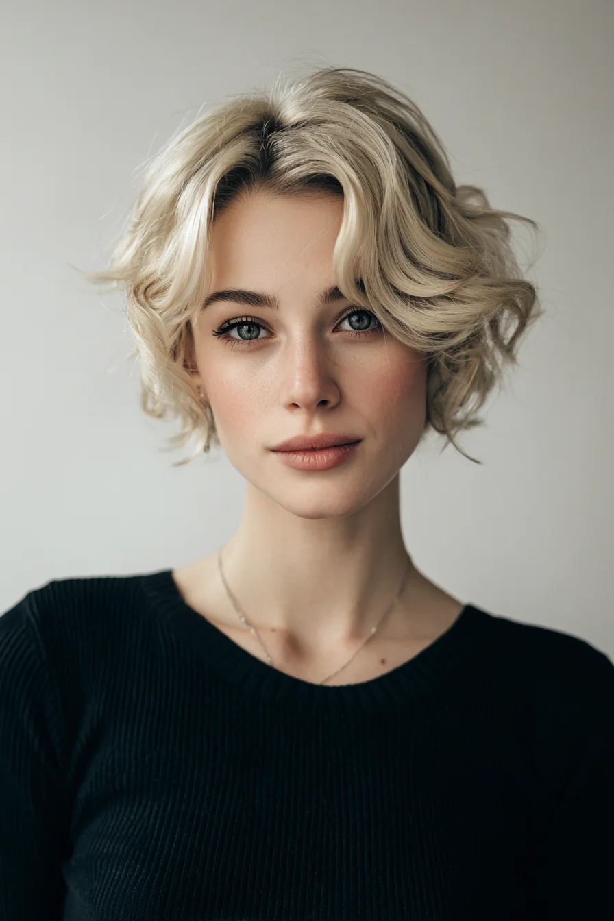 Short Layered Blonde Bob with Soft Face-Framing Waves