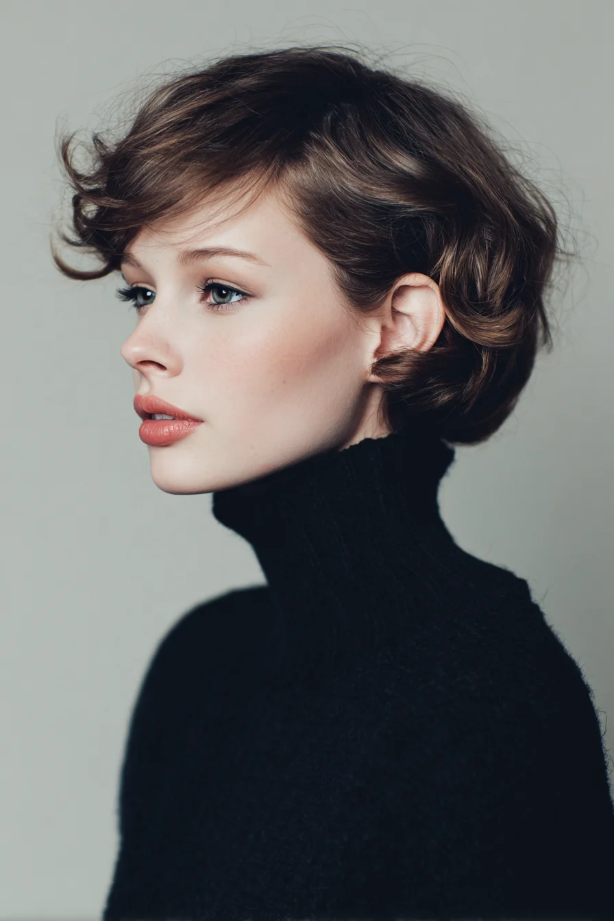 Short Wavy Bob with Side‑Swept Fringe — Soft Textured Pixie Bob