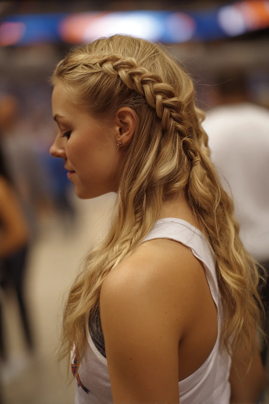 Side Dutch Braid Half-Up with Loose Beach Waves