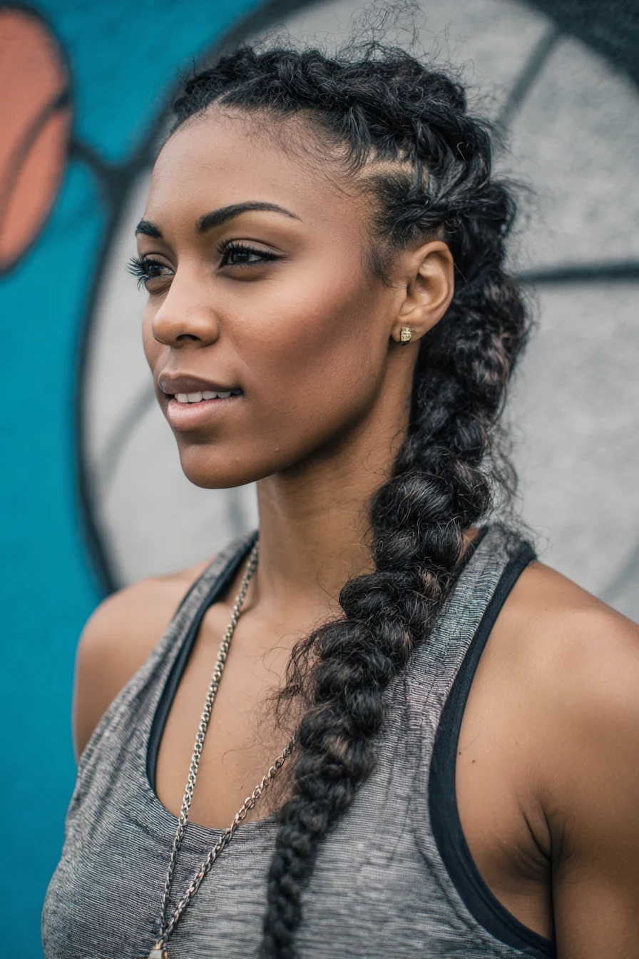 Side Feed-In Cornrow to Voluminous Textured Bubble Braid