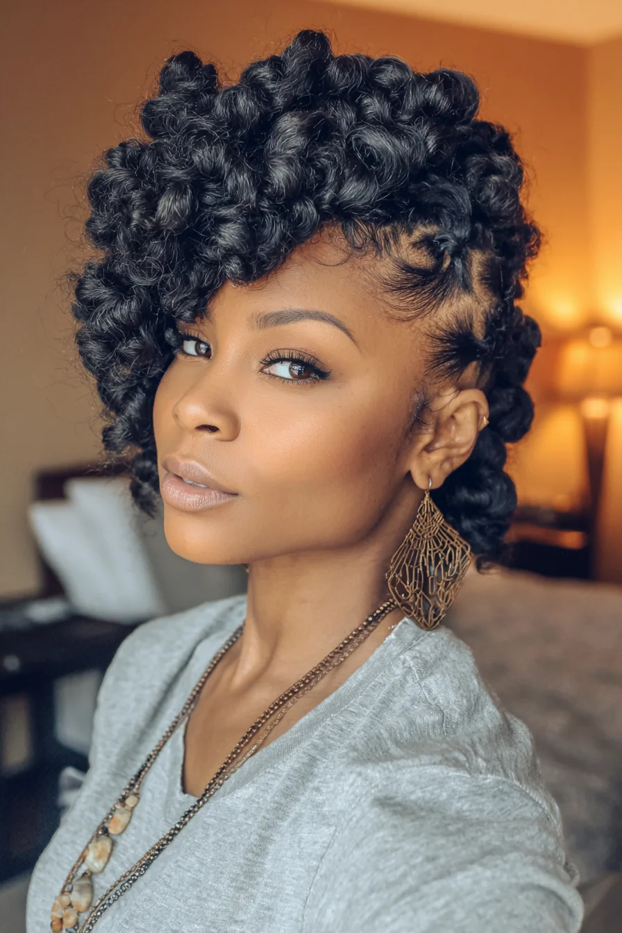 Side Flat‑Twist Faux Hawk with Chunky Defined Finger Coils
