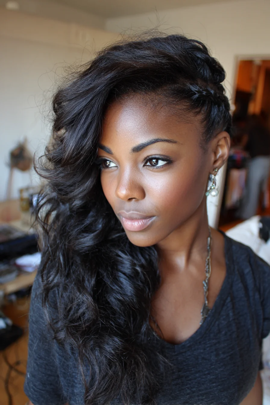 Side‑Swept Voluminous Waves with Accent Side Braid