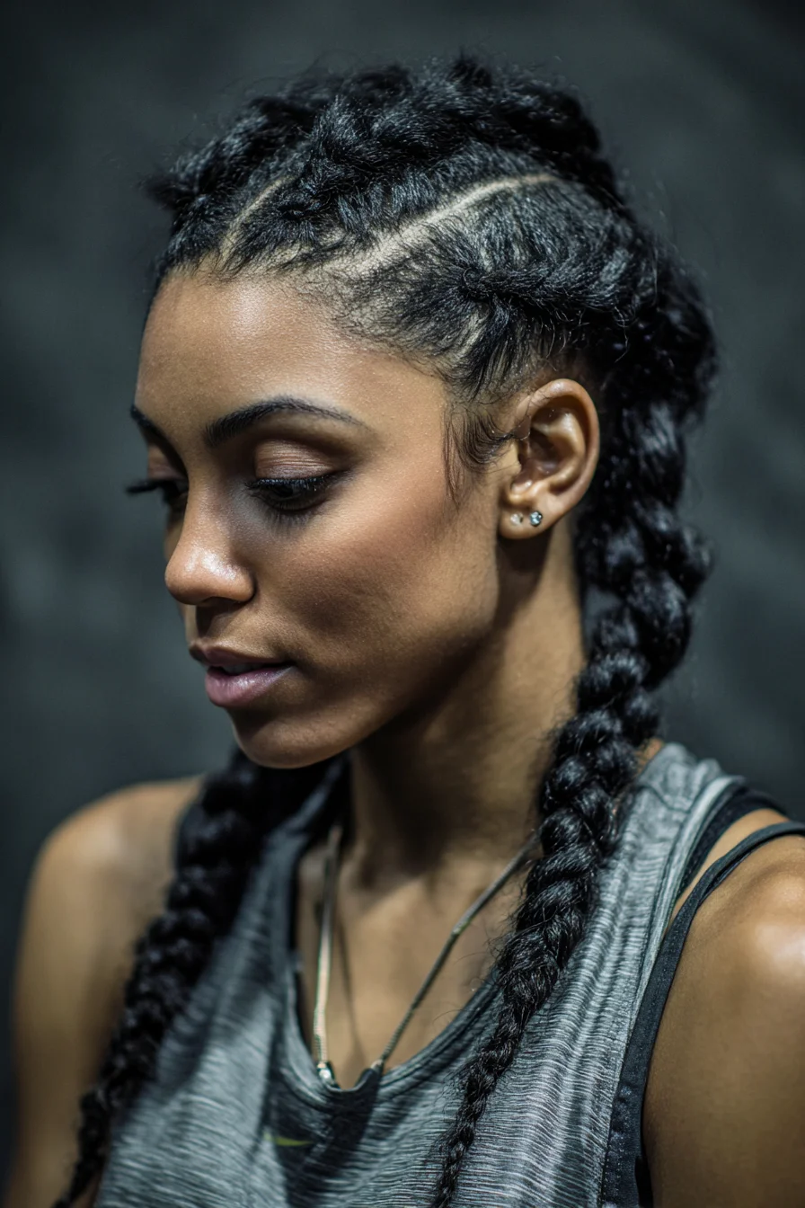 Sleek Boxer Cornrows with Long Dutch Braids — Protective Style for Thick Natural Hair