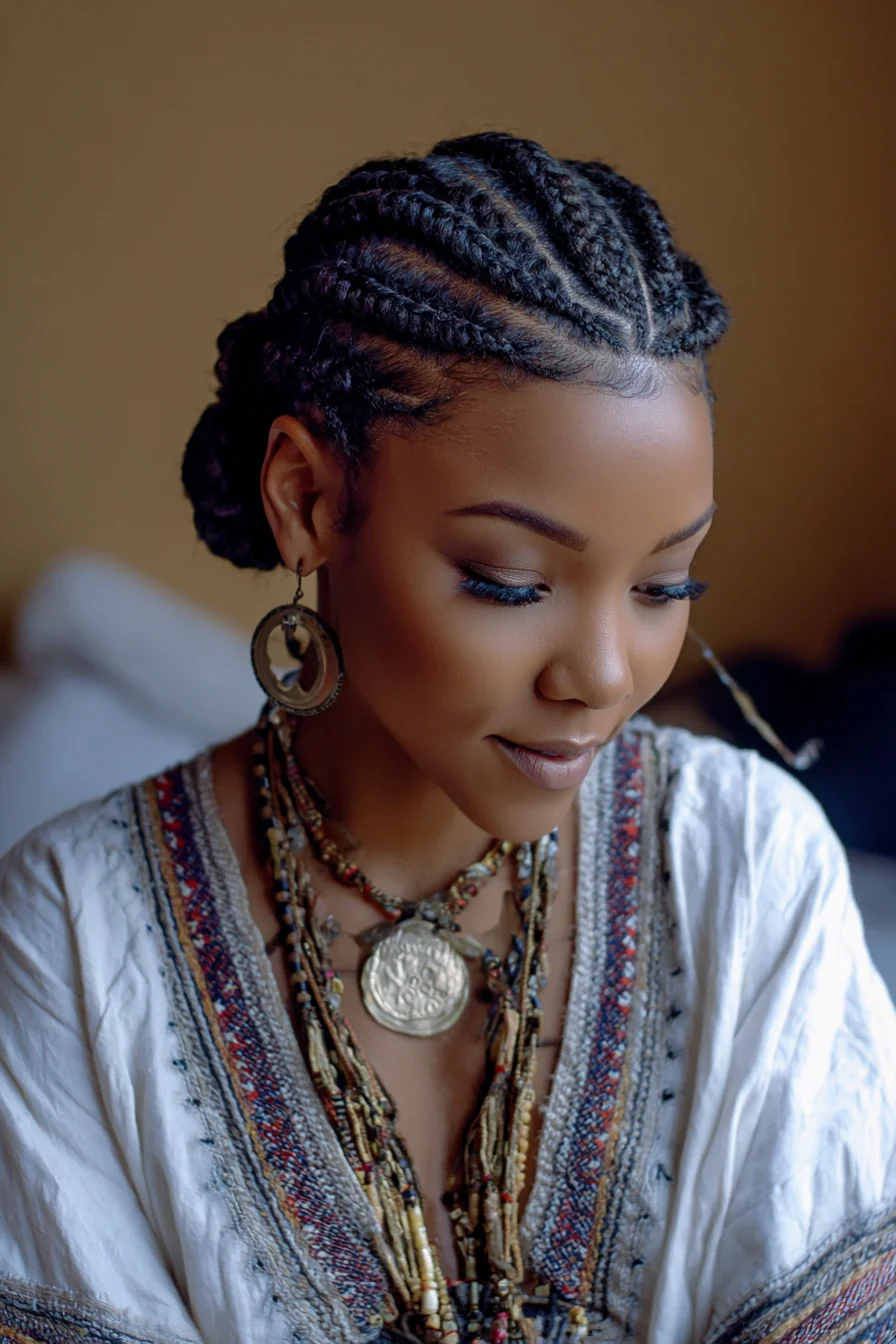 Sleek Cornrow Low Bun — Protective Braided Updo for Natural Hair