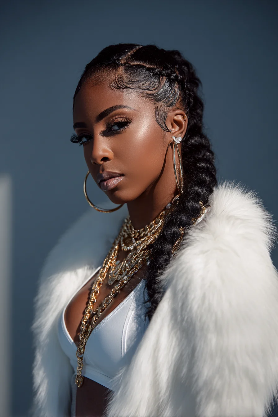 Sleek Cornrows into Long Textured Braid with Laid Baby Hairs