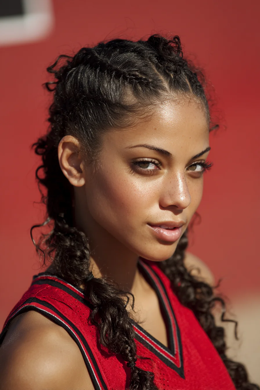 Sleek Double Cornrows with Curly Ends — Braided Cornrow Ponytails for Natural Texture