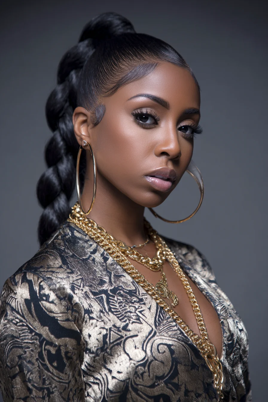 Sleek High Bubble Braid Ponytail with Laid Edges