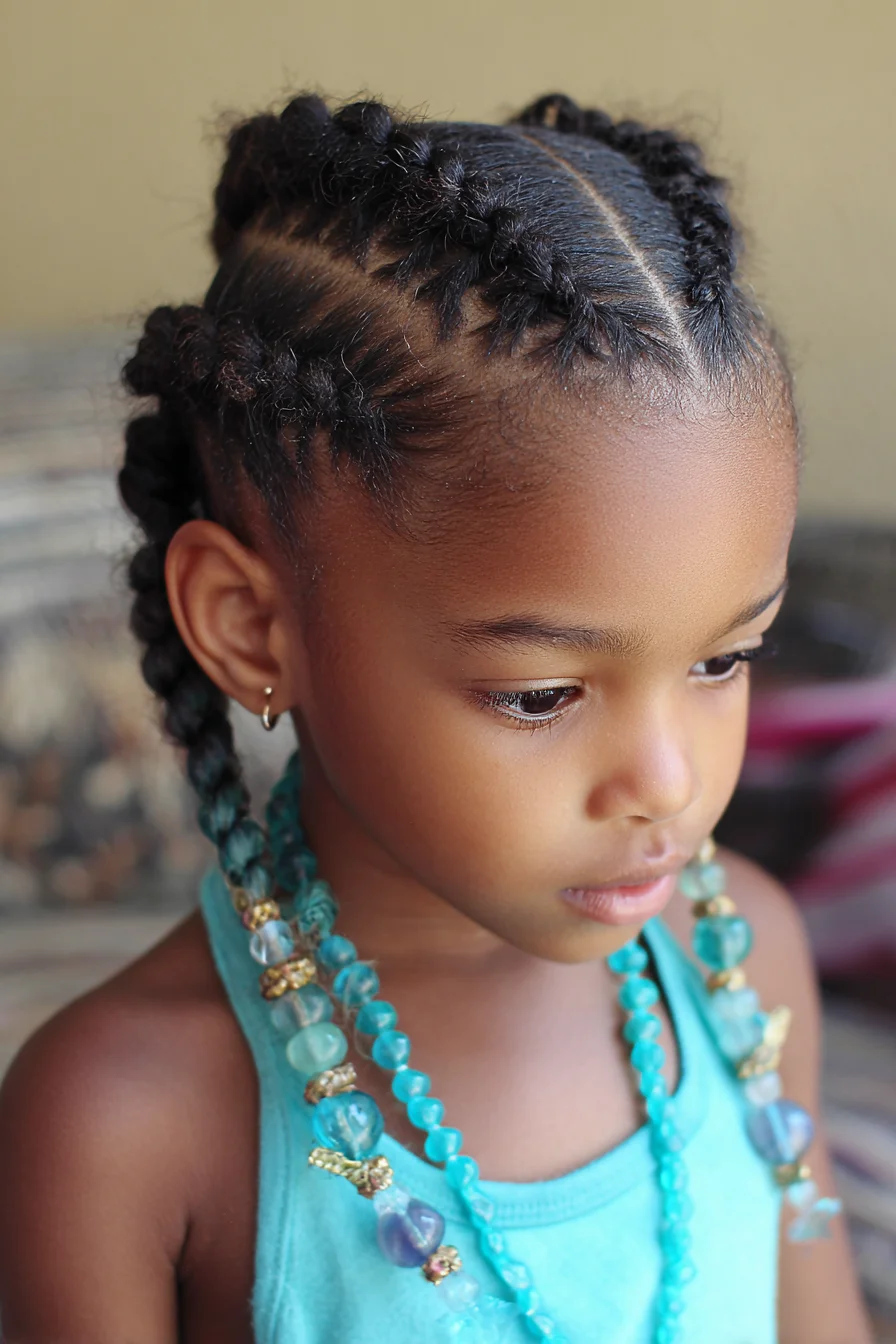 Sleek Knotless Cornrows with Beaded Braided Ends — Child-Friendly Style