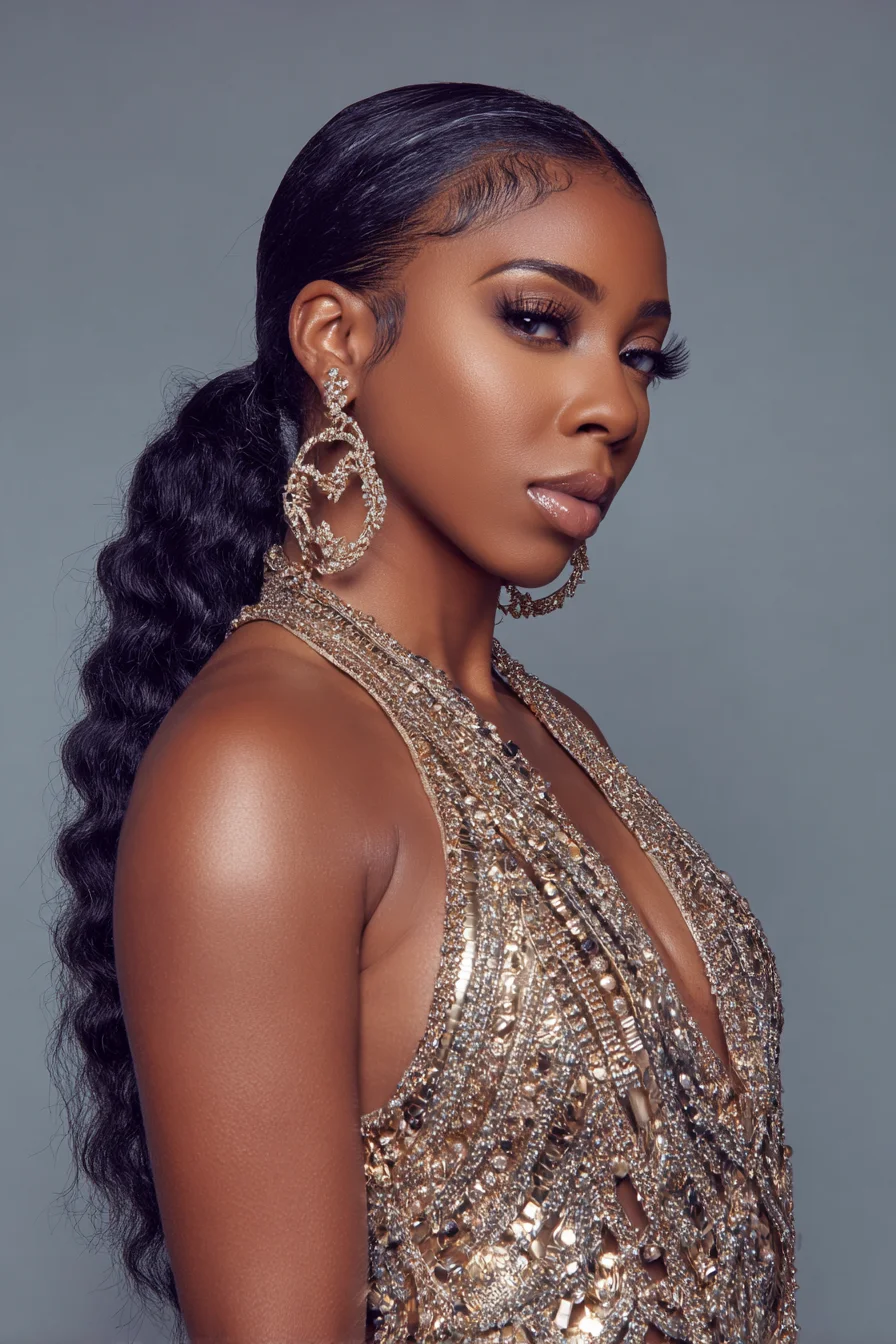 Sleek Low Wavy Ponytail with Laid Baby Hairs