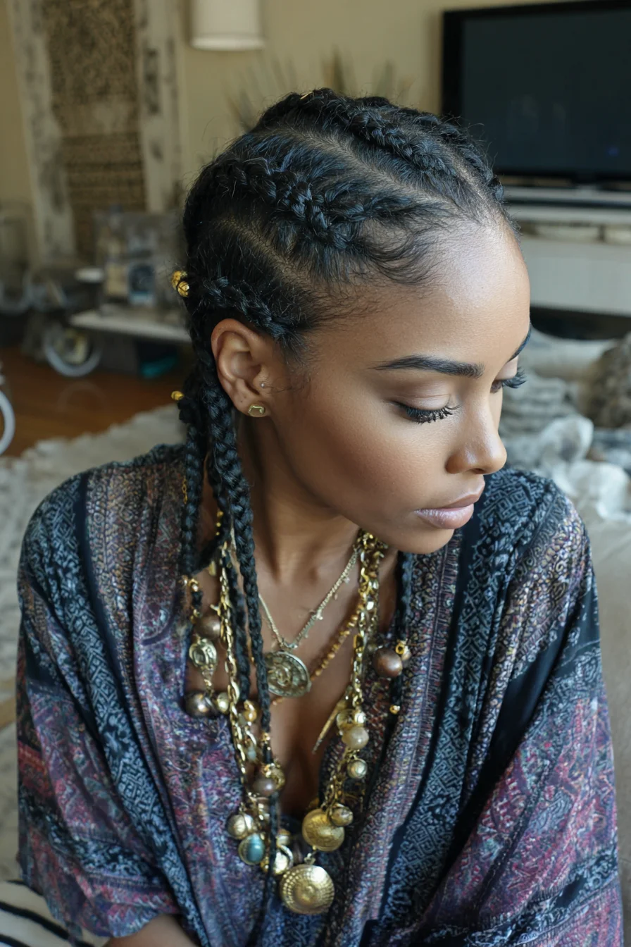 Sleek Parallel Cornrows into Long Beaded Braids — Protective Style