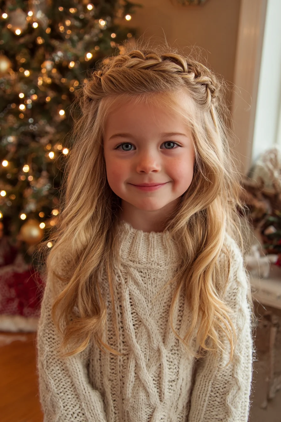 Soft Crown Braid with Loose Waves — Half-Up Kids Hairstyle