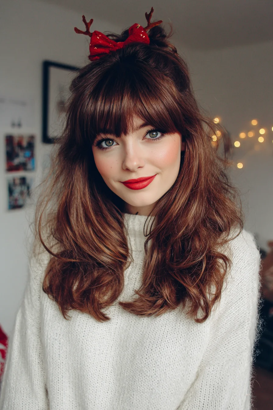 Soft Layered Mid-Length Cut with Curtain Bangs and Half-Up Volume