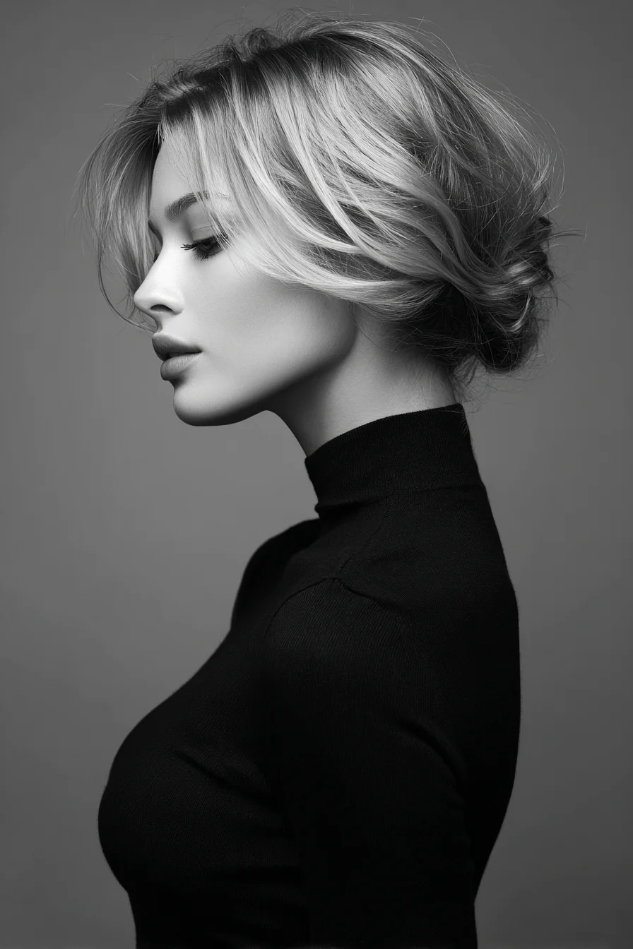 Soft Low Messy Chignon with Face‑Framing Layers