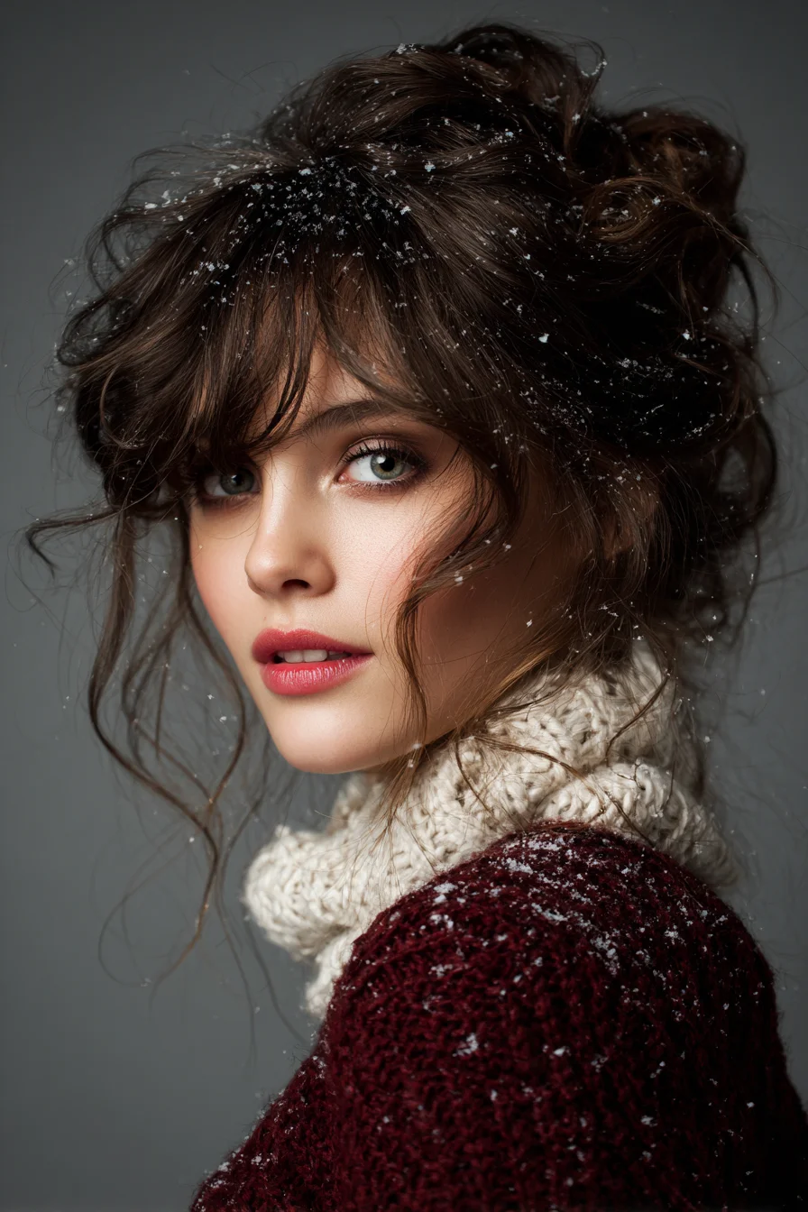 Soft Messy Textured Updo with Face‑Framing Tendrils