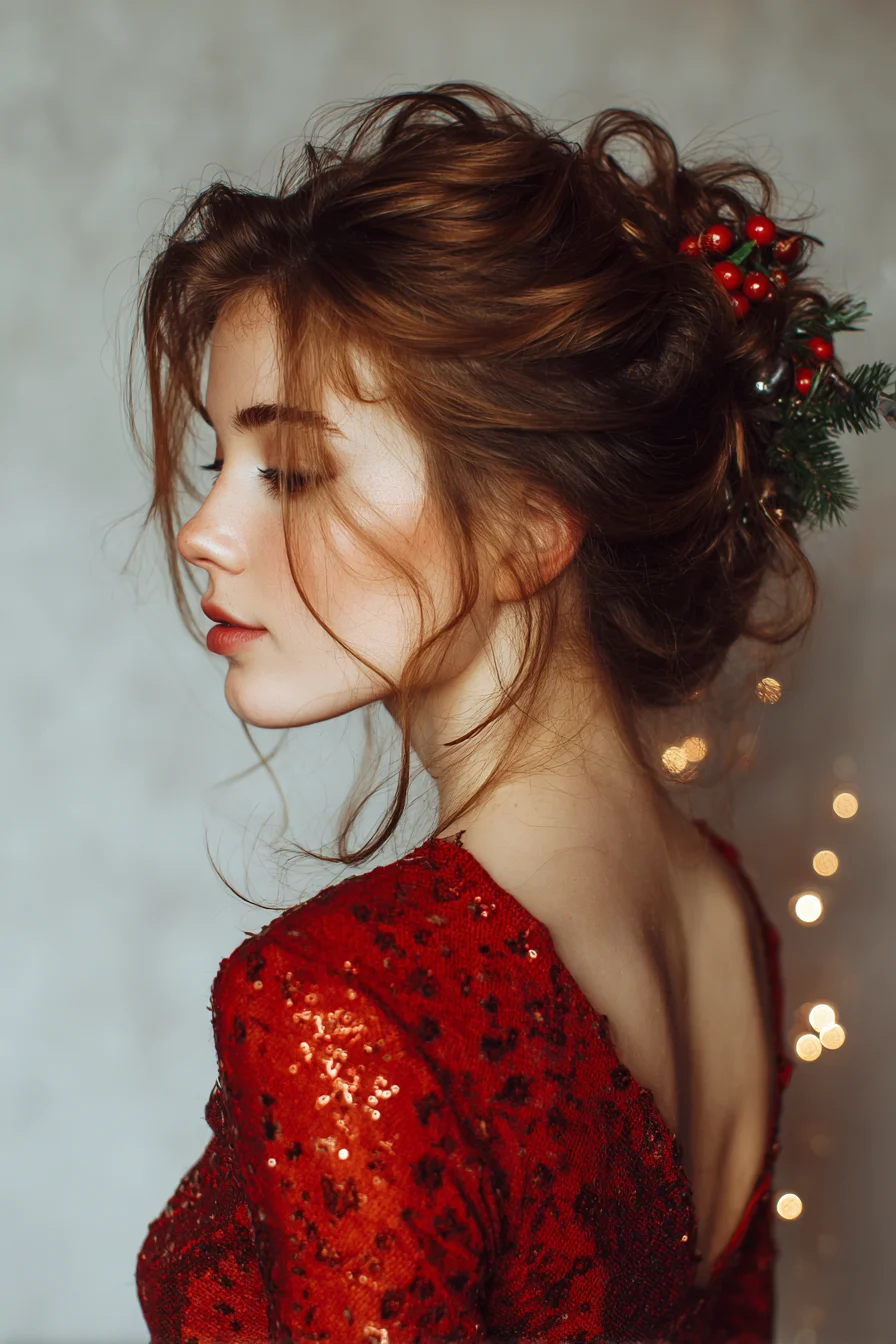 Soft Romantic Messy Updo with Face‑Framing Tendrils