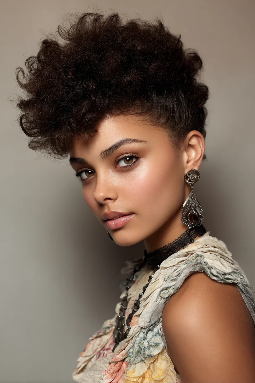 Tapered Curly Pompadour — Voluminous Natural Texture