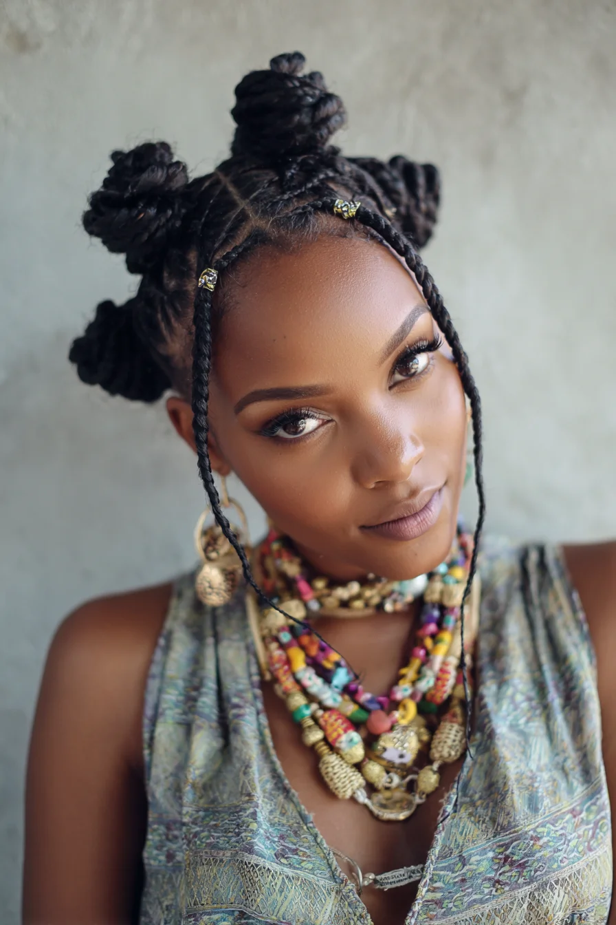 Textured Bantu Knots with Feed‑In Face‑Framing Braids — Protective Natural Updo